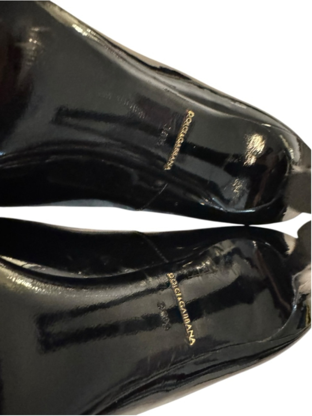 Women's Dolce & Gabbana Black Patent Leather Peep Toe Stilettos Heels 6.5 / 36.5 - Picture 6 of 11